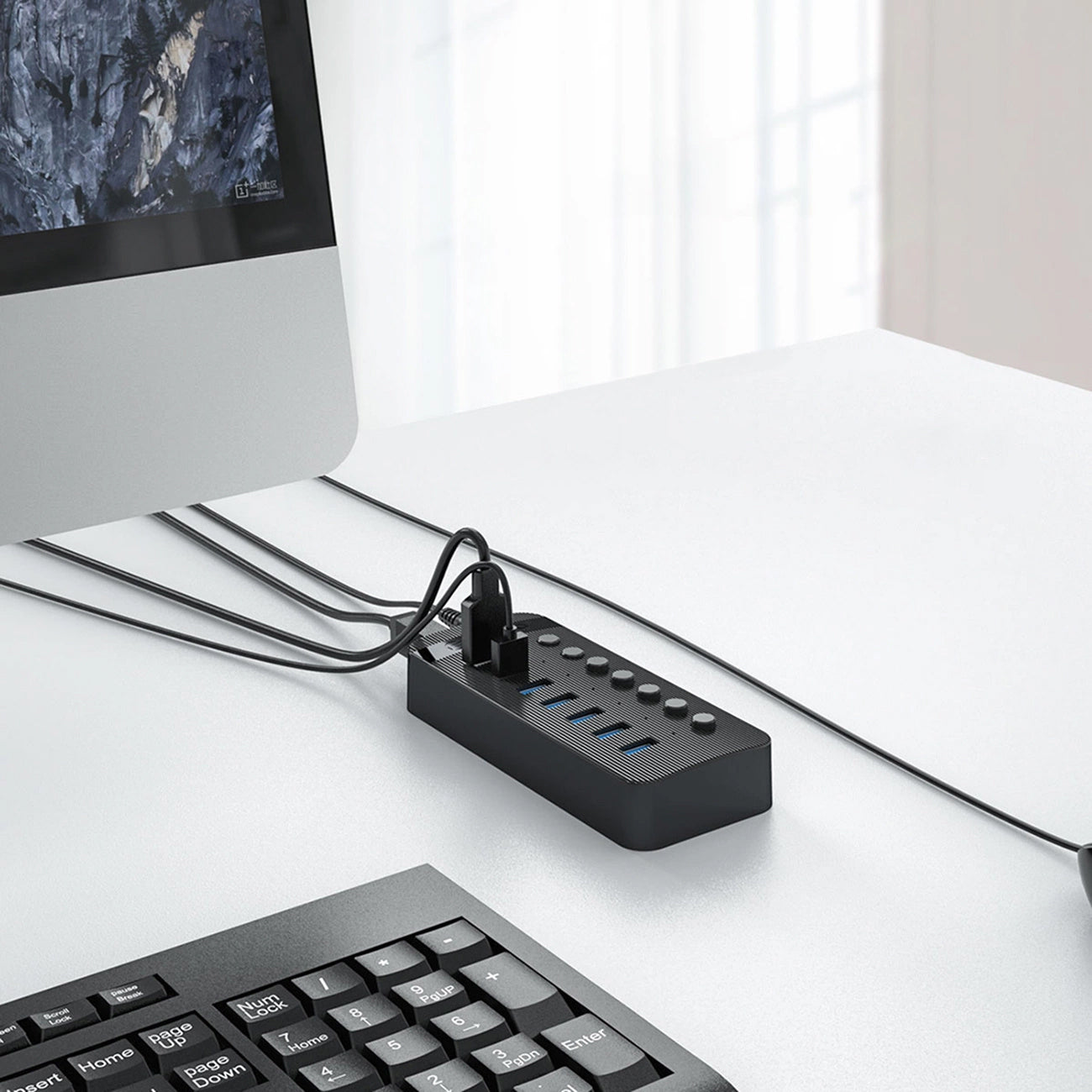 Hub USB Orico CT2U3-7AB, 7 x USB-A 3.0, Svart