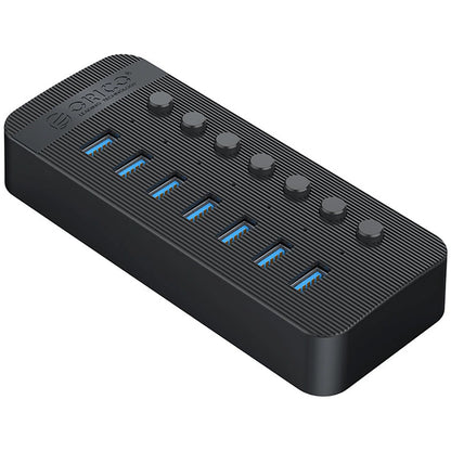 Hub USB Orico CT2U3-7AB, 7 x USB-A 3.0, Svart