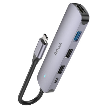 USB-C-hubb HOCO HB27, USB-A 3.0 - 2 x USB-A - USB-C - HDMI, Grå