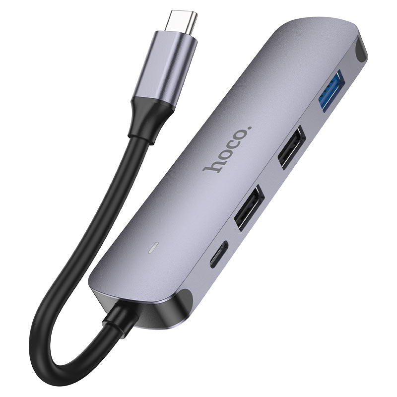 USB-C-hubb HOCO HB27, USB-A 3.0 - 2 x USB-A - USB-C - HDMI, Grå