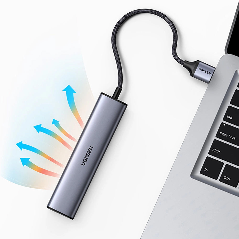 USB-hub UGREEN CM475, 3 x USB-A 3.0 - 1 x USB-C - 1 x RJ45, Grå