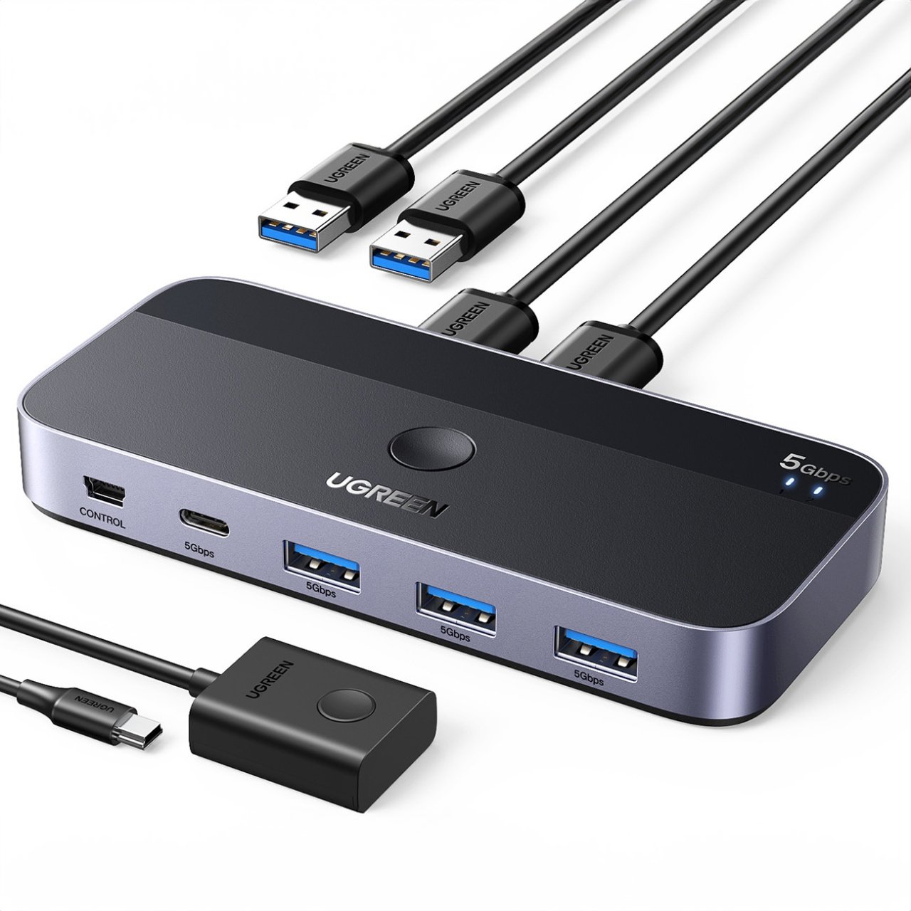 Hub USB UGREEN CM662, 3 x USB-A 3.0 - 1 x USB-C - 1 x miniUSB, Svart