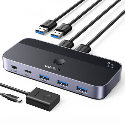 Hub USB UGREEN CM662, 3 x USB-A 3.0 - 1 x USB-C - 1 x miniUSB, Svart