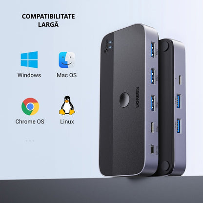 Hub USB UGREEN CM662, 3 x USB-A 3.0 - 1 x USB-C - 1 x miniUSB, Svart
