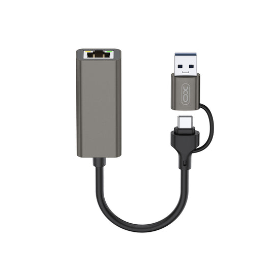 Nätverkskort XO Design HUB018, RJ45, USB-C / USB, Grå