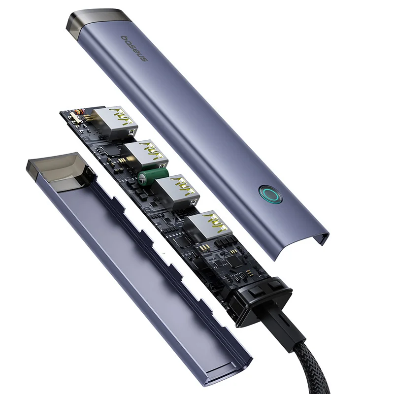 Hub USB / USB-C Baseus UltraJoy, 4 x USB-A 3.2 - 1 x USB-C, Grå B0005280B811-15