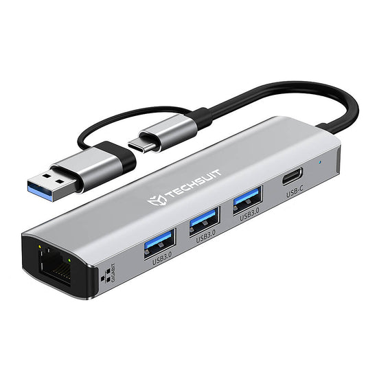 USB-hubb / USB-C Techsuit H3 BoostNetLink, 5-i-1, Grå