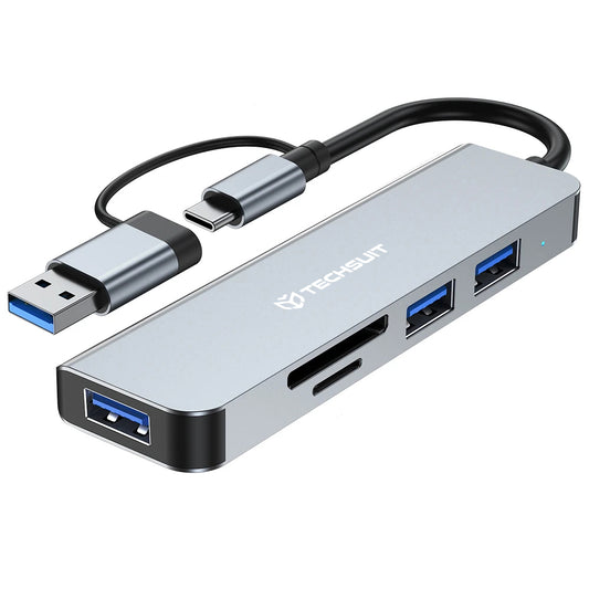 USB-hubb / USB-C Techsuit H7 DataBridge, 5-i-1, Grå