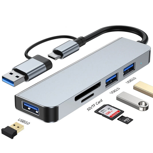 USB-hubb / USB-C Techsuit H7 DataBridge, 5-i-1, Grå