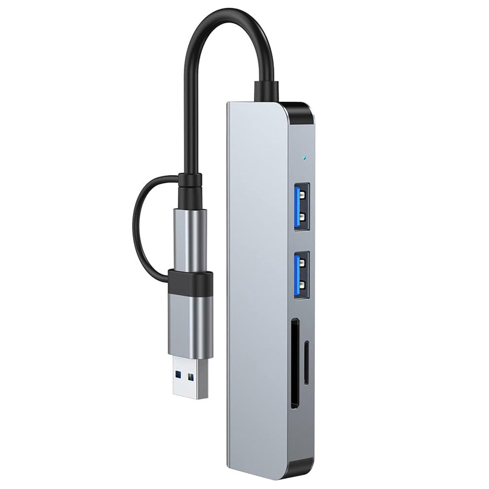 USB-hubb / USB-C Techsuit H7 DataBridge, 5-i-1, Grå