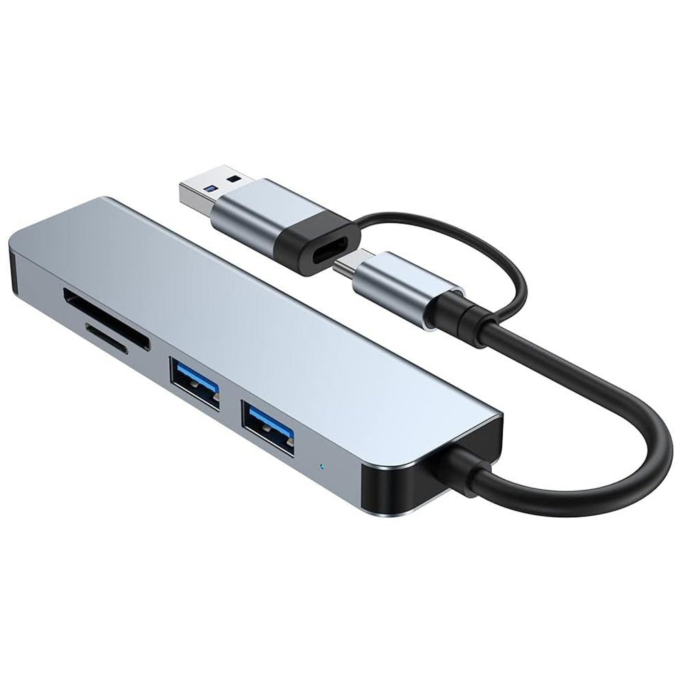 USB-hubb / USB-C Techsuit H7 DataBridge, 5-i-1, Grå