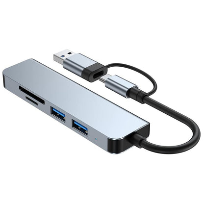 USB-hubb / USB-C Techsuit H7 DataBridge, 5-i-1, Grå