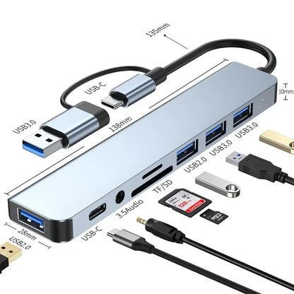 Hub USB / USB-C Techsuit H9 DataBridge, 8in1, Grå