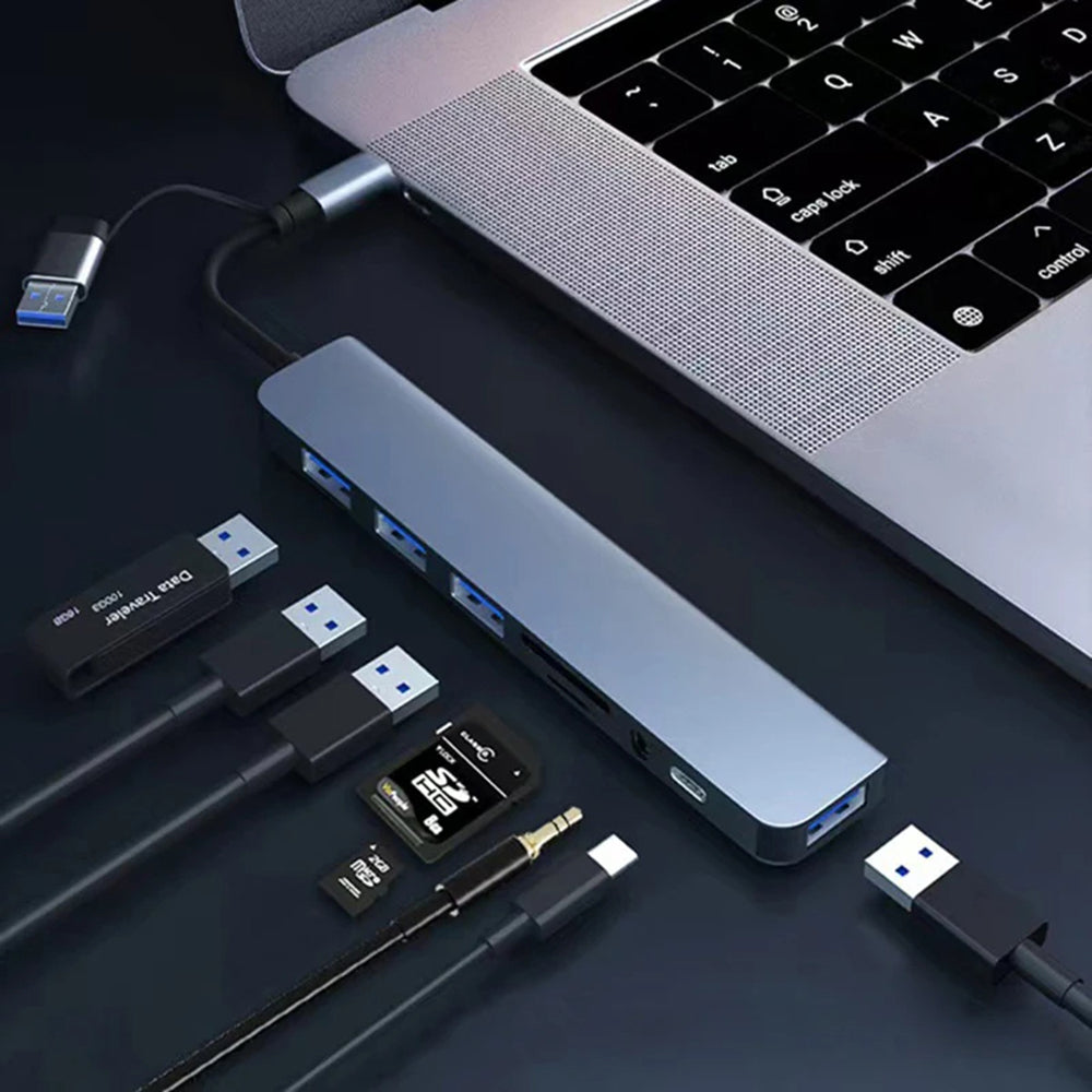 Hub USB / USB-C Techsuit H9 DataBridge, 8in1, Grå