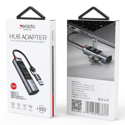 USB-hubb / USB-C Yesido HB19, 4in1, Grå