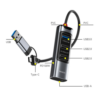 USB / USB-C-hubb Yesido HB20, 5in1, Grå