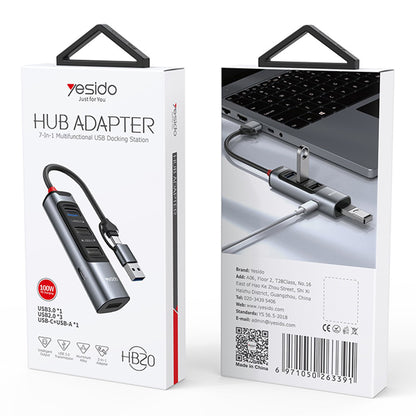 USB / USB-C-hubb Yesido HB20, 5in1, Grå