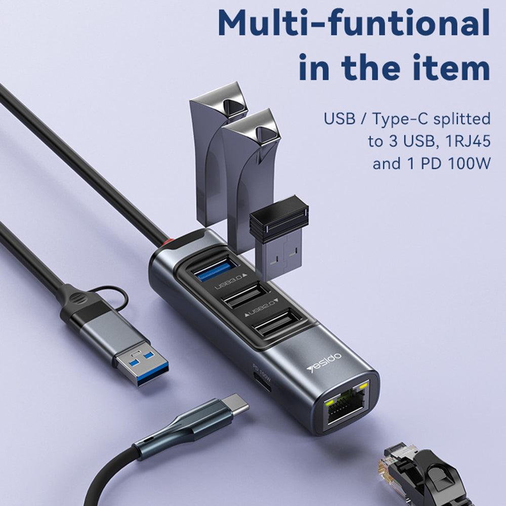 USB / USB-C Hub Yesido HB21, 5in1, Gray