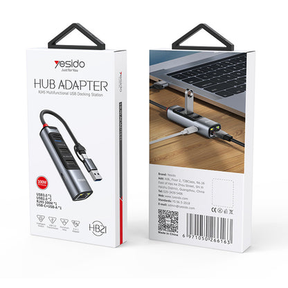 USB / USB-C Hub Yesido HB21, 5in1, Gray