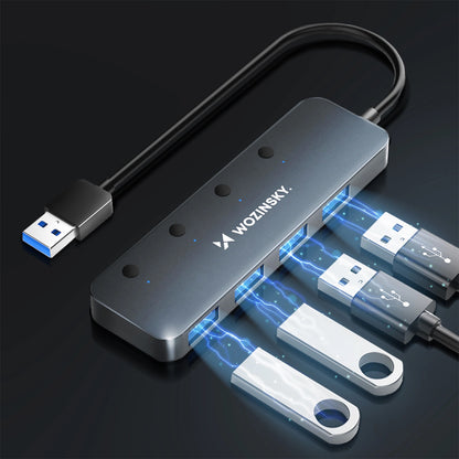 USB-hub WZK WHS080YSS, 4 x USB-A 3.0, Grå