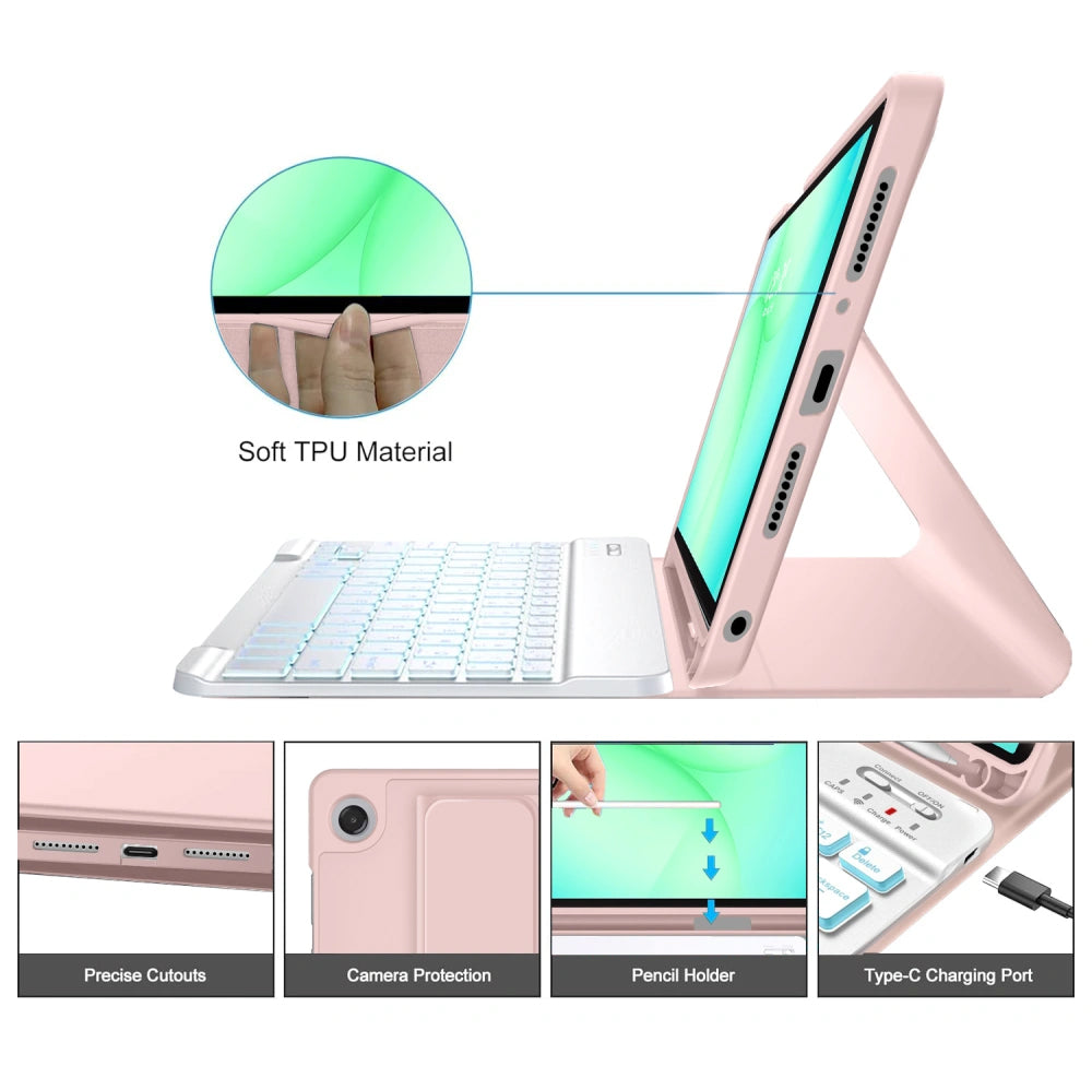 Fodral med tangentbord för Samsung Galaxy Tab A11+ / Tab A9+, Tech-Protect, SC PEN, Rosa