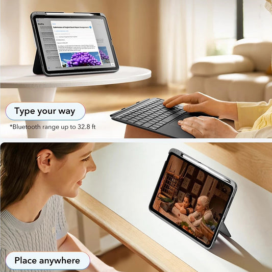 Fodral med tangentbord för Apple iPad (2025) / (2022), ESR, Flex, Grå