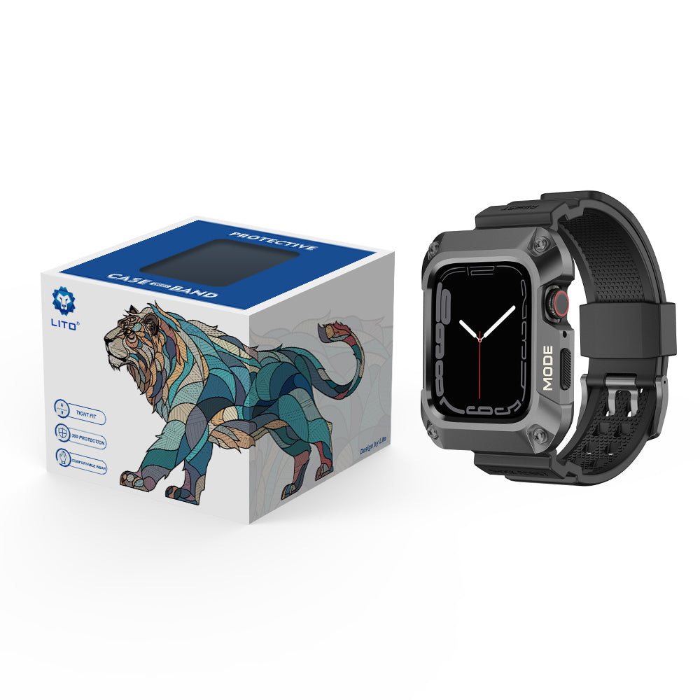 Lito RuggedArmor rem för Apple Watch 44mm Series, Grå