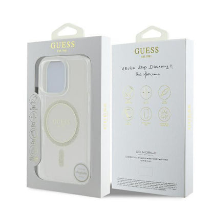 MagSafe-fodral för Apple iPhone 16 Pro, Guess, IML Glitter Ring, Transparent GUHMP16LHFGERET