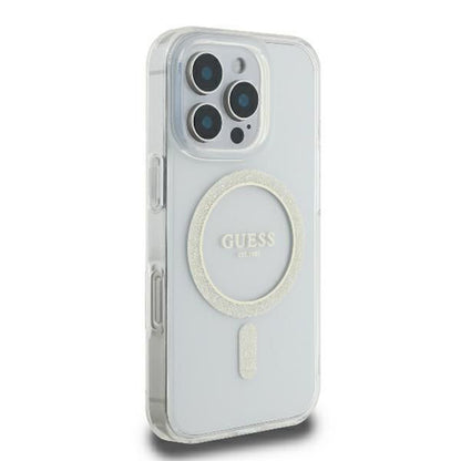 MagSafe-fodral för Apple iPhone 16 Pro, Guess, IML Glitter Ring, Transparent GUHMP16LHFGERET