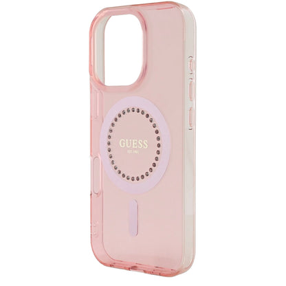 MagSafe-fodral för Apple iPhone 16 Pro Max, Guess, IML Rhinestones Ring, Rosa GUHMP16XPFTDTEP
