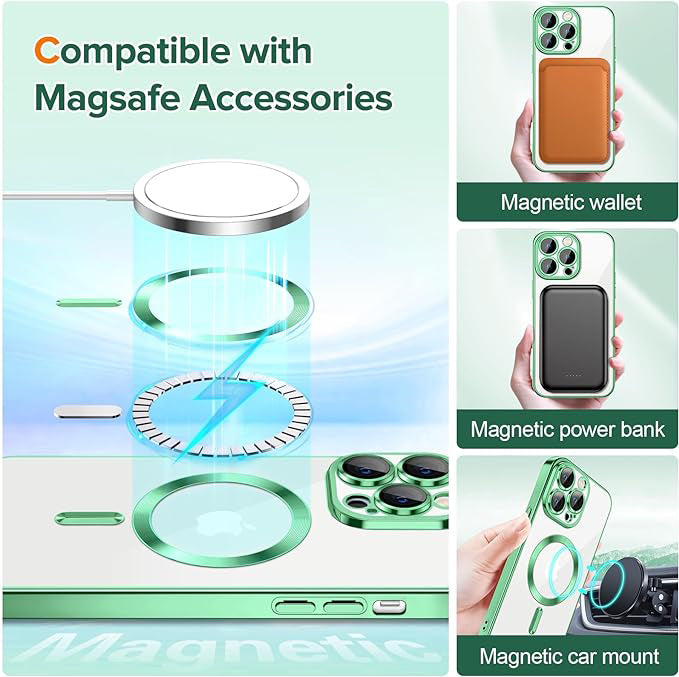 MagSafe-fodral för Apple iPhone 12 Pro, Techsuit, Luxury Crystal, Ljusgrön