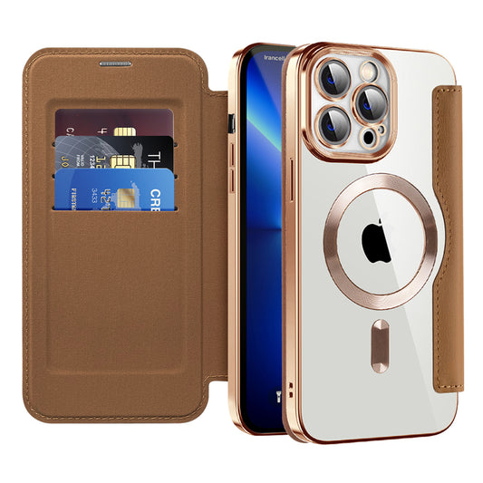 MagSafe Case for Apple iPhone 13 Pro Max, Techsuit, SmartMag Book, Brown