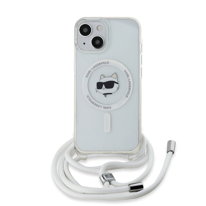 MagSafe-skal för Apple iPhone 14, Karl Lagerfeld, IML Crossbody Choupette's Head with Strap, Transparent