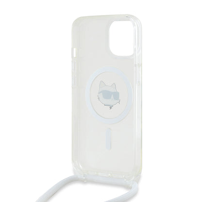 MagSafe-skal för Apple iPhone 14, Karl Lagerfeld, IML Crossbody Choupette's Head with Strap, Transparent
