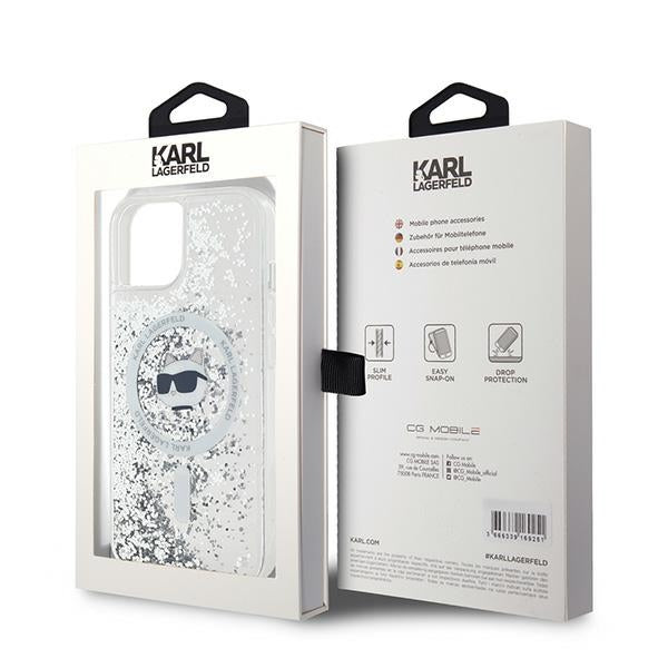 MagSafe-skal för Apple iPhone 14, Karl Lagerfeld, Liquid Glitter Choupette's Head, Transparent
