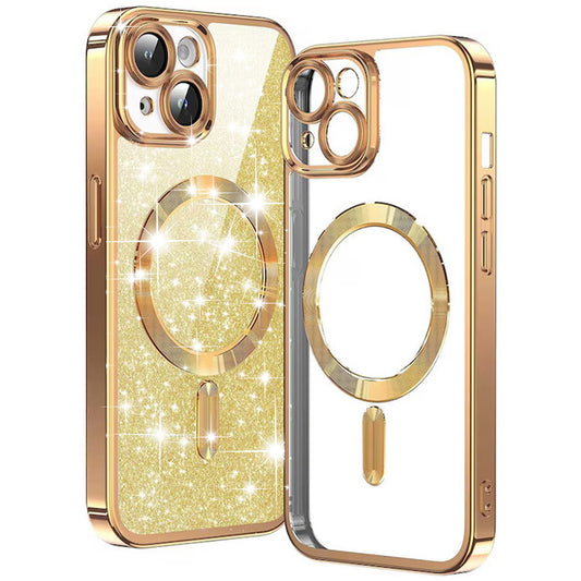 MagSafe-fodral för Apple iPhone 14 Plus, Techsuit, Luxury Glitter, Guld