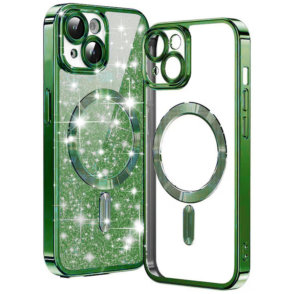 MagSafe-fodral för Apple iPhone 14 Plus, Techsuit, Luxury Glitter, Mörkgrön