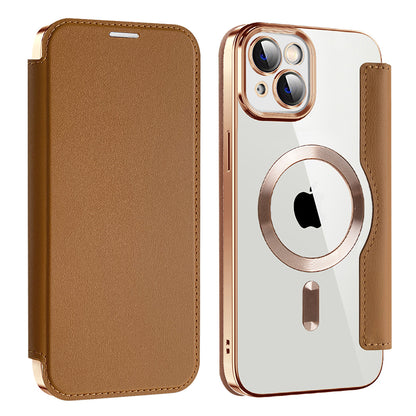 MagSafe Case for Apple iPhone 14 Plus, Techsuit, SmartMag Book, Brown