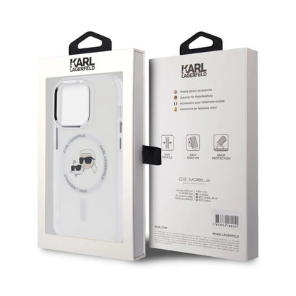 MagSafe-skal för Apple iPhone 14 Pro, Karl Lagerfeld, IML Metal Karl & Choupette's Heads, Vit