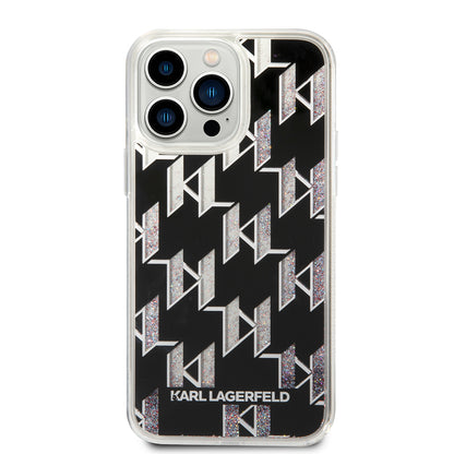 MagSafe Case for Apple iPhone 14 Pro Max, Karl Lagerfeld, Monogram Liquid Glitter, Black
