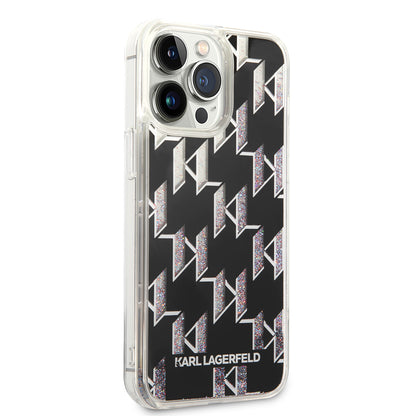 MagSafe Case for Apple iPhone 14 Pro Max, Karl Lagerfeld, Monogram Liquid Glitter, Black
