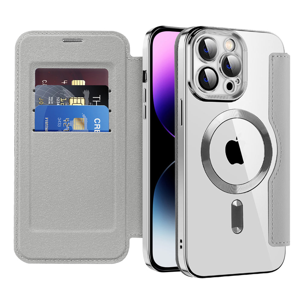 MagSafe-fodral för Apple iPhone 14 Pro Max, Techsuit, SmartMag Book, Grå