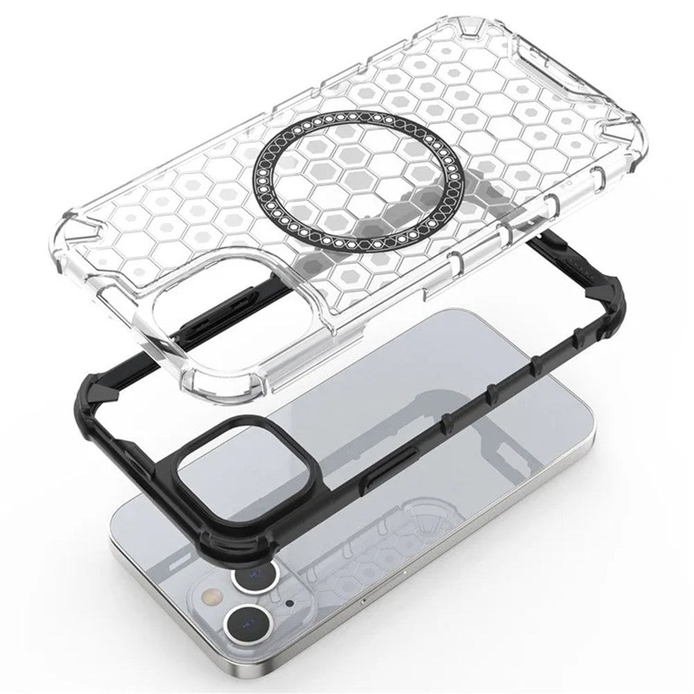 MagSafe-fodral för Apple iPhone 14, Techsuit, HoneyComb Shield, Vit
