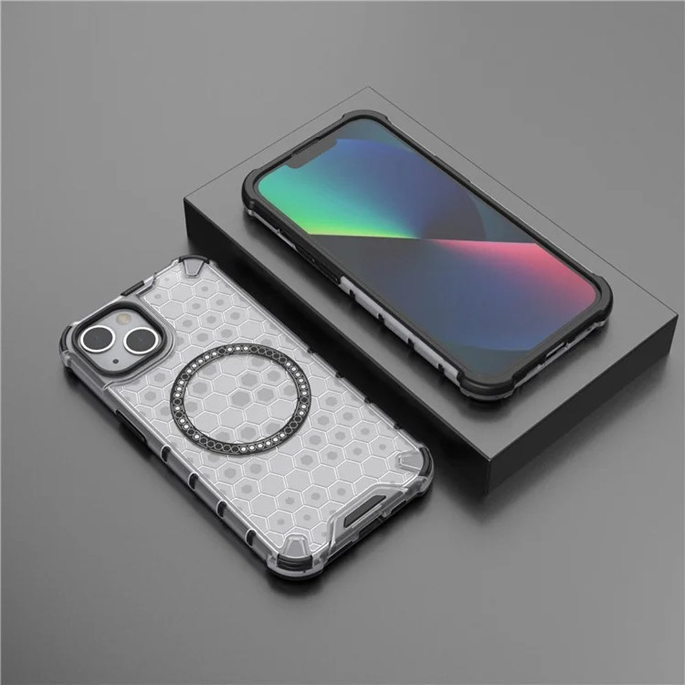 MagSafe-fodral för Apple iPhone 14, Techsuit, HoneyComb Shield, Vit