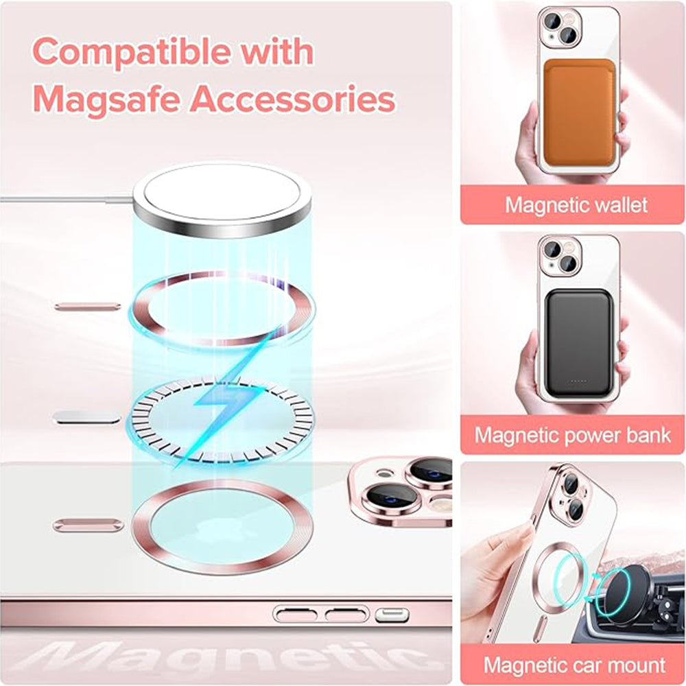 MagSafe-fodral för Apple iPhone 14, Techsuit, Luxury Crystal, Rosa