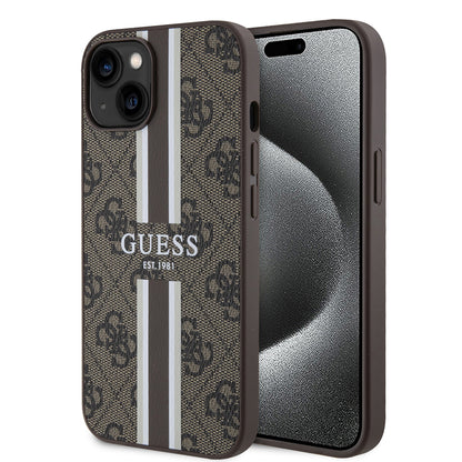MagSafe-skal för Apple iPhone 15, Guess, 4G Printed Stripes, Brun