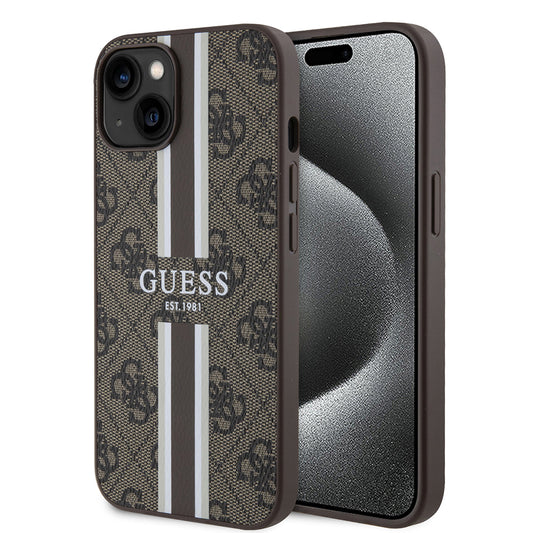 MagSafe-skal för Apple iPhone 15, Guess, 4G Printed Stripes, Brun