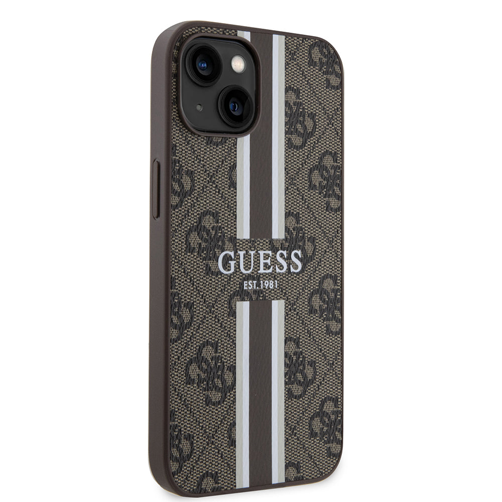 MagSafe-skal för Apple iPhone 15, Guess, 4G Printed Stripes, Brun
