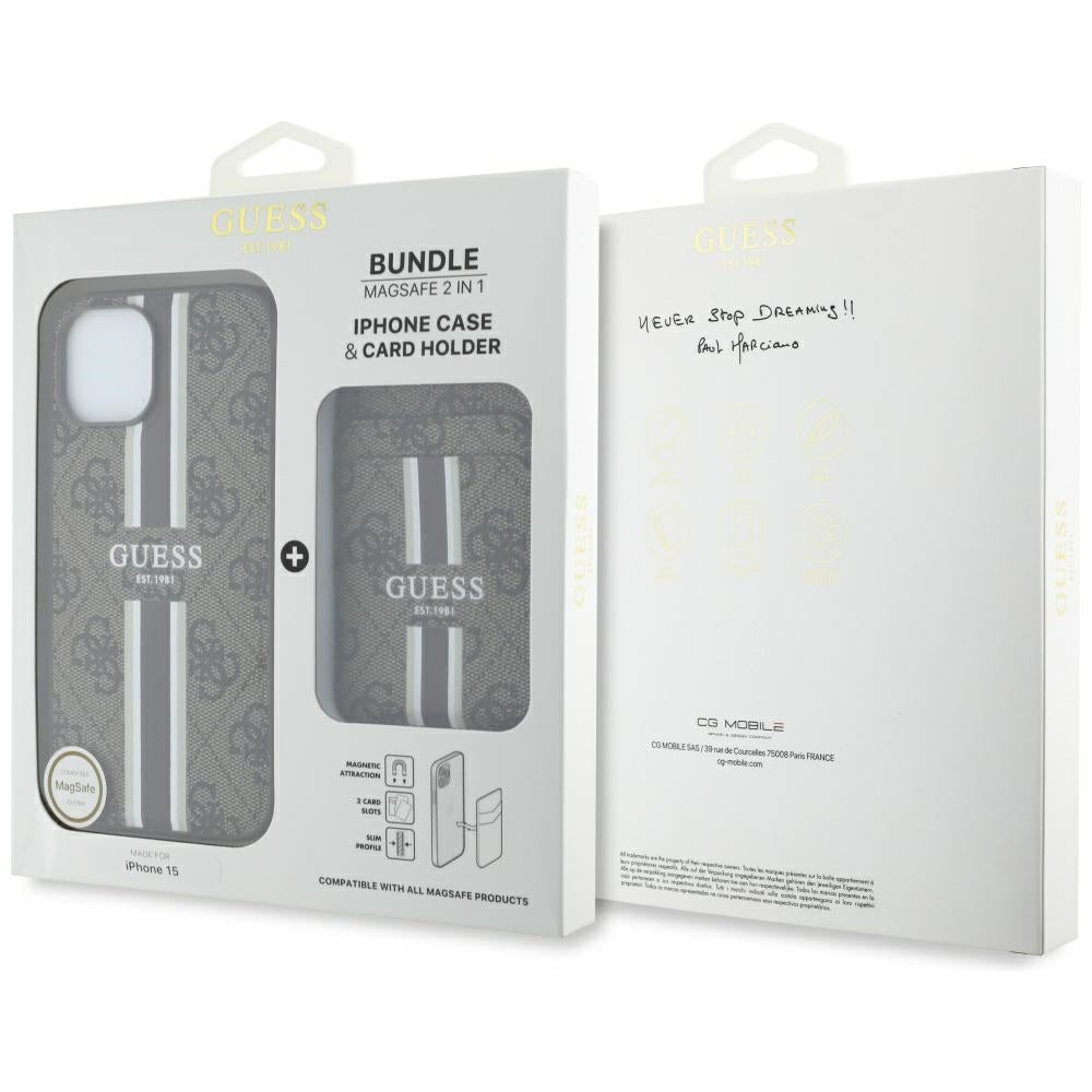 MagSafe-skal för Apple iPhone 15, Guess, Cardslot 4G Stripes, Brun