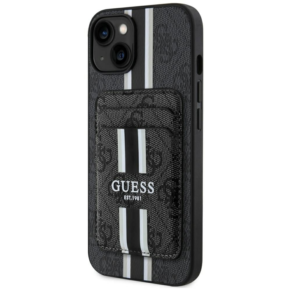 MagSafe Case for Apple iPhone 15, Guess, Cardslot 4G Stripes, Black